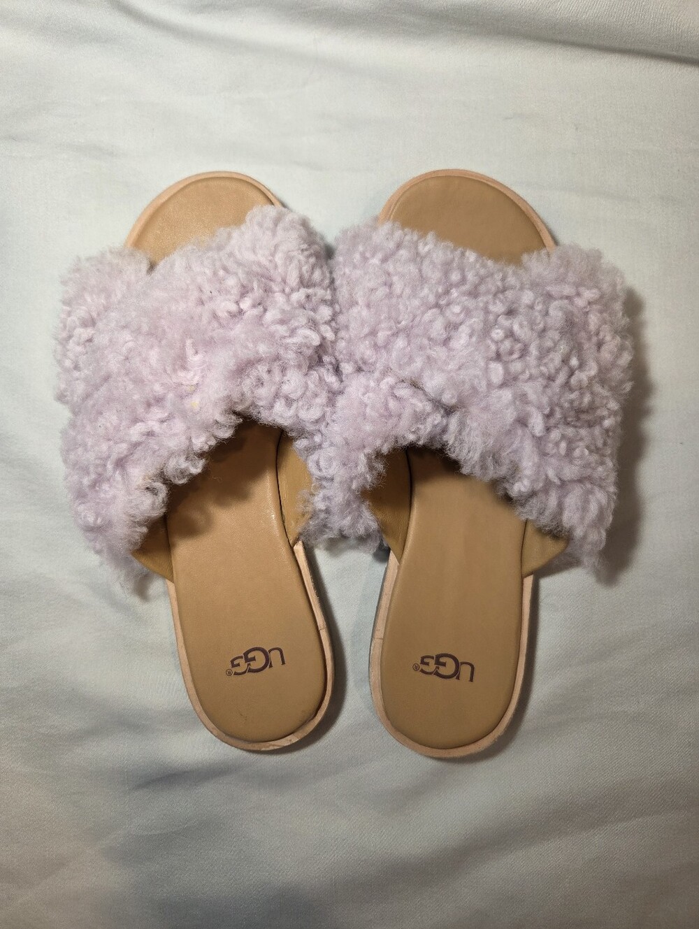 UGG Joni Women's Light Pink Shearling Slide Sandals, NWT